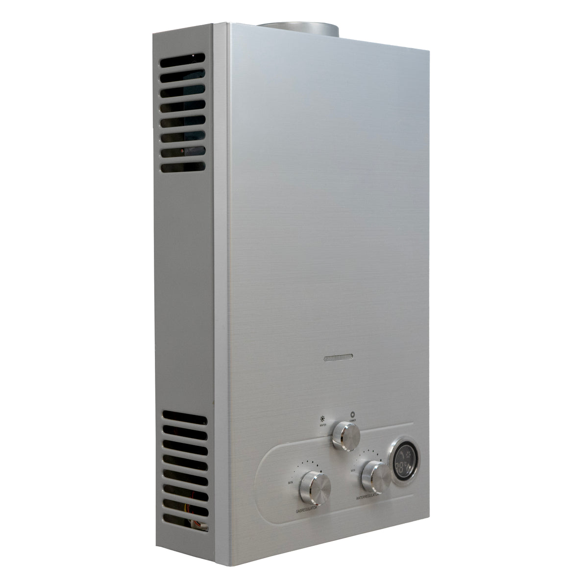 Sleek silver horse shower unit with adjustable temperature and pressure controls, designed for efficient grooming and bathing