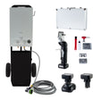 Cordless clippers and portable horse shower in sleek black, featuring a silver water heater, hose, and grooming accessories for efficient use
