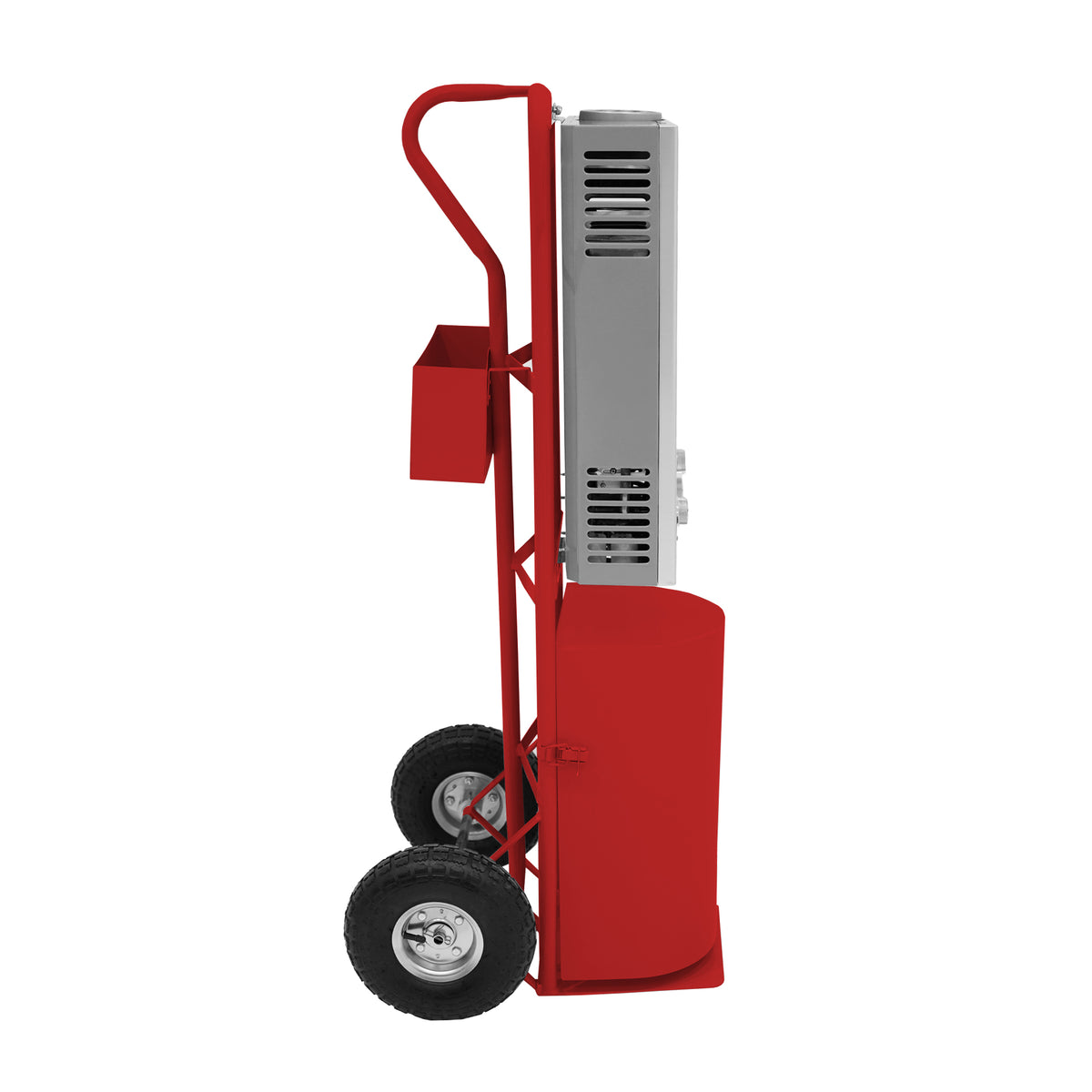 Cordless horse shower and clippers in vibrant red, featuring a sturdy frame, wheels for mobility, and a sleek, modern design