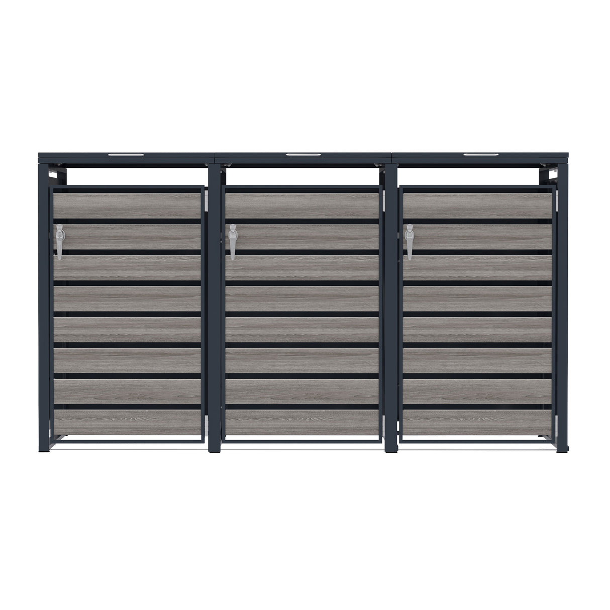 Triple Wheelie Bin Metal Storage - Anthracite Grey Wood