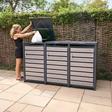 Triple Wheelie Bin Metal Storage - Anthracite Grey Wood - view 13