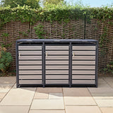 Triple Wheelie Bin Metal Storage - Anthracite Grey Wood - view 11