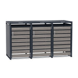 Triple Wheelie Bin Metal Storage - Anthracite Grey Wood