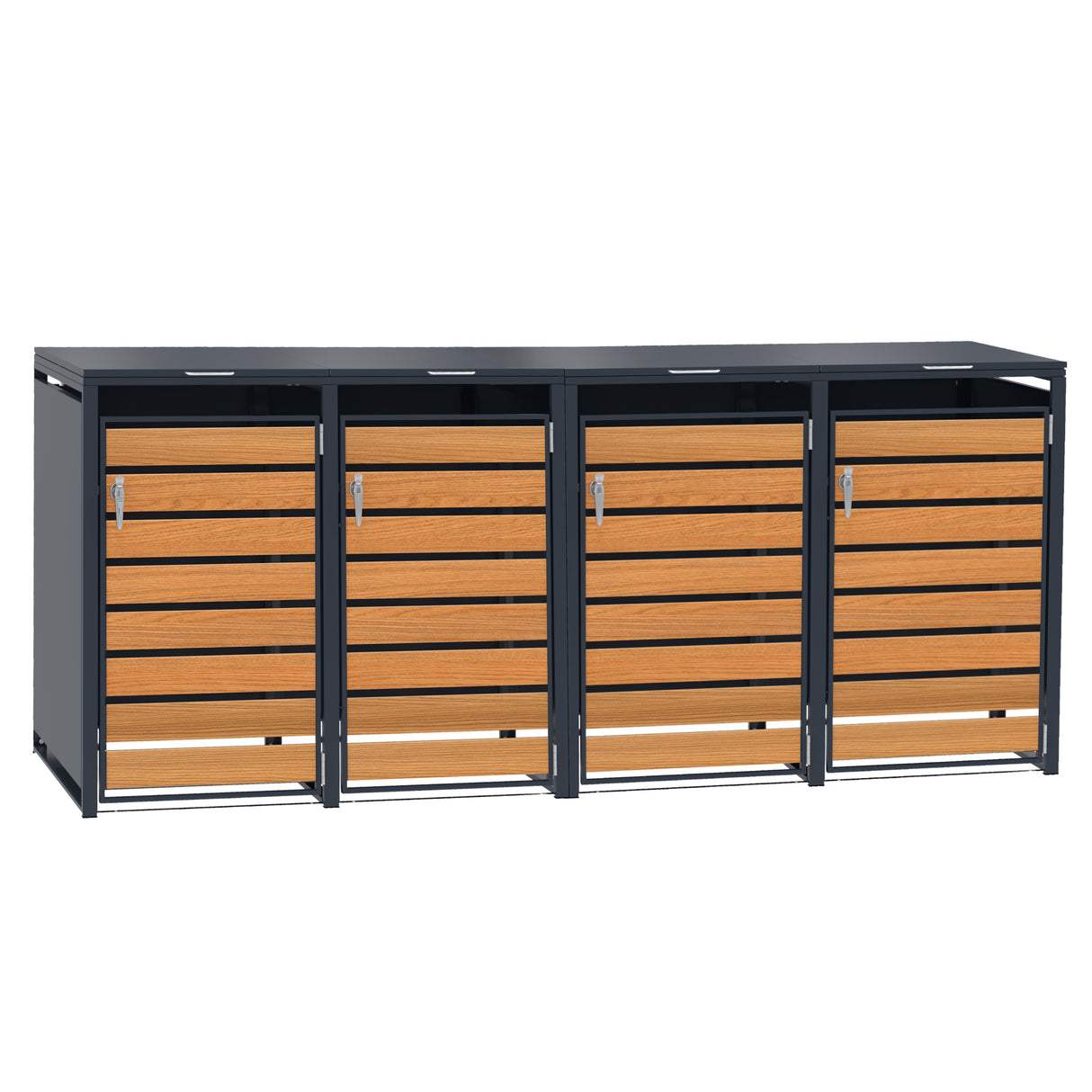 Quadruple Wheelie Bin Metal Storage - Anthracite & Wood