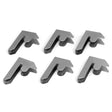 Galwix bay connectors in a six-pack, featuring sturdy metal construction with a sleek silver finish and angular design for secure racking assembly