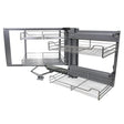 Right-hand corner kitchen cupboard pull-out drawers with sleek metal wire shelves, featuring a modern design and smooth sliding mechanism
