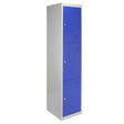 Three-door metal storage lockers in a sleek design, featuring a vibrant blue finish and a durable flatpacked structure