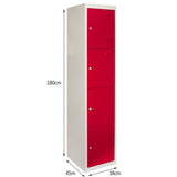 3 x Metal Storage Lockers - Four Doors, Red