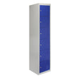 Six-door metal storage lockers in a sleek design, featuring a vibrant blue finish and a sturdy flatpack structure