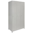 Three-door metal storage lockers in a sleek grey finish, featuring ventilation slits and a sturdy, modern design for secure organization