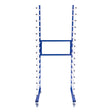 Blue metal spray drying rack trolley with multiple vertical rods, designed for efficient drying and storage, featuring sturdy wheels for mobility