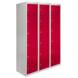 3 x Metal Storage Lockers - Six Doors, Red - Flatpack