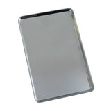 Shiny stainless steel baking tray with a smooth surface and rectangular shape, ideal for commercial pizza and baking use