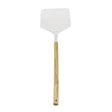 Sturdy 9-inch pizza peel with a smooth metal surface and a long wooden handle, ideal for transferring pizzas in and out of the oven