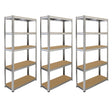 Galvanised racking system featuring three sturdy shelves, each 90cm wide and 180cm tall, with a sleek metallic finish and wooden surfaces