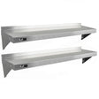 Two KuKoo stainless steel shelves, 1400mm x 300mm, featuring a sleek, polished finish and sturdy wall-mounted brackets for durability