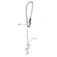 Stainless steel KuKoo pre-rinse commercial tap with a flexible hose, blue handle, and sturdy brass fittings for efficient cleaning