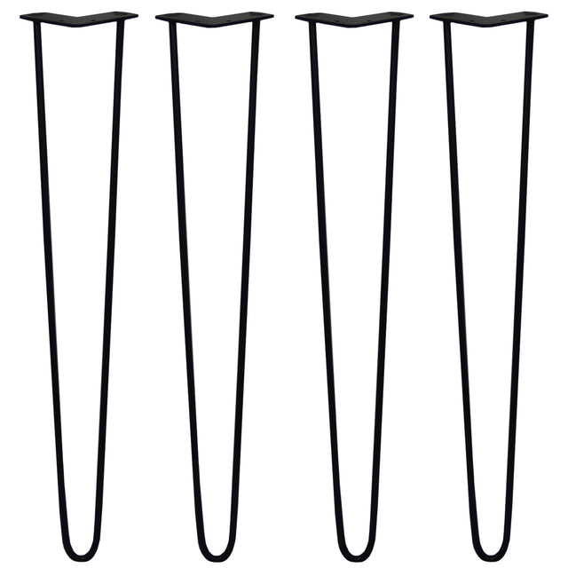 Four black 28-inch hairpin legs with a sleek, minimalist design, featuring a sturdy 10mm prong for versatile furniture support