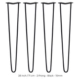 4 x 28" Hairpin Legs - 2 Prong - 10mm - Black