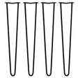 Black 28-inch hairpin legs with a sleek, minimalist design, featuring a sturdy 12mm diameter and two prongs for stability