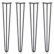 Four black 28-inch hairpin legs with a sleek, modern design, featuring three prongs and a sturdy 10mm thickness for furniture support