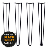 4 x 28" Hairpin Legs - 3 Prong - 10mm - Black