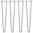 Raw steel hairpin legs, 28 inches tall, featuring a sleek two-prong design, perfect for modern furniture projects