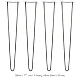 4 x 28" Hairpin Legs - 2 Prong - 10mm - Raw Steel