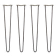 Four raw steel hairpin legs, each 28 inches tall, featuring a sleek two-prong design with a smooth, industrial finish