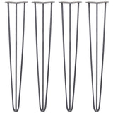 4 x 28" Hairpin Legs - 3 Prong - 10mm - Raw Steel
