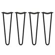 Black 16-inch hairpin legs with a sleek, minimalist design, featuring a sturdy 12mm thickness and two-prong mounting plates