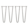 Raw steel hairpin legs, 4 x 16 inches, featuring a sleek, minimalist design with two prongs for sturdy furniture support