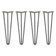 Raw steel hairpin legs in a sleek 3-prong design, measuring 16 inches tall, perfect for modern furniture projects