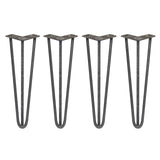 4 x 16" Hairpin Legs - 3 Prong - 12mm - Raw Steel