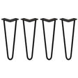 Black 14-inch hairpin legs with a sleek, minimalist design, featuring two prongs and a sturdy 12mm diameter for furniture support