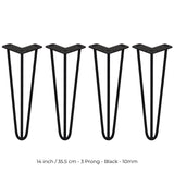 4 x 14" Hairpin Legs - 3 Prong - 10mm - Black
