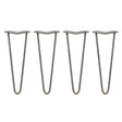 Raw steel hairpin legs in a sleek 2-prong design, measuring 14 inches tall, ideal for modern furniture projects