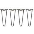 Raw steel hairpin legs in a sleek 2-prong design, measuring 14 inches tall, ideal for modern furniture projects and DIY crafts