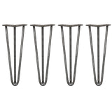 4 x 14" Hairpin Legs - 3 Prong - 12mm - Raw Steel