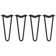 Black 12mm hairpin legs with a sleek, minimalist design, featuring two prongs and a smooth, sturdy finish for furniture projects