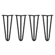 Black 12mm hairpin legs in a set of four, featuring a sleek, modern design with a three-prong base for sturdy support