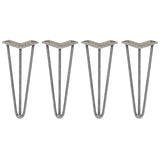 4 x 12" Hairpin Legs - 3 Prong - 10mm - Raw Steel