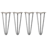 4 x 12" Hairpin Legs - 3 Prong - 12mm - Raw Steel