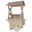Charming mini candy cart in light beige with heart-shaped cutouts, featuring a scalloped roof and two shelves for sweets