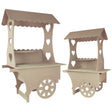 Two charming wooden candy carts in light beige, featuring heart-shaped cutouts, perfect for weddings and sweet stalls