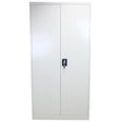 Sleek white metal filing cabinet, 180cm tall, featuring two doors with a key lock, ideal for secure document storage in office settings