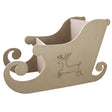 Light brown MDF Santa sleigh with elegant curves and a reindeer design, perfect for holiday decor or gift displays