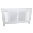 Adjustable white MDF radiator cover, 1400mm to 1920mm, featuring a decorative lattice design and smooth finish for modern interiors