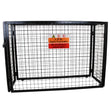 Black metal gas bottle mesh cage with warning signs, featuring a sturdy rectangular frame and grid pattern for ventilation