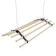 Ceiling pulley clothing airer in black with five wooden rods, featuring a sleek design and durable ropes for efficient drying